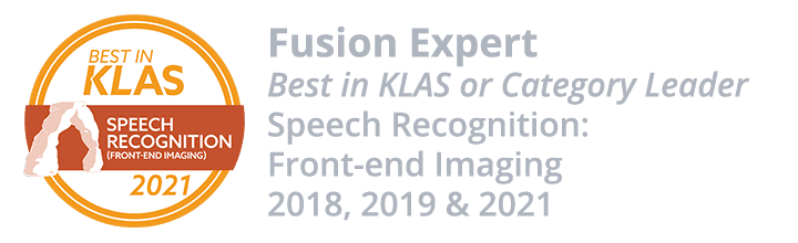 Fusion Expert - KLAS Category Leader - Speech Recognition: Front-End Imaging - 2018 2019 2021